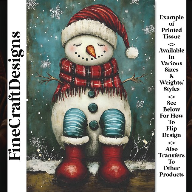 Cute Unusual Sleeping Rustic Snowman BA4 Decoupage Tissue Paper (Creator Uploaded)