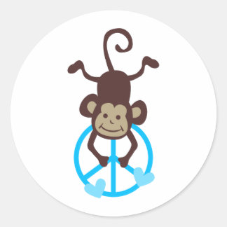 Cute Upside Hanging Peace Monkey - Pink or Blue Classic Round Sticker