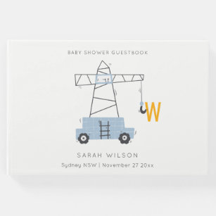 Cute Urban Construction Crane Boy's Baby Shower Guest Book