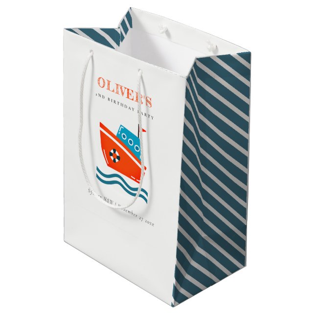 Cute Urban Kids Nautical Boat Any Age Birthday Medium Gift Bag (Back Angled)
