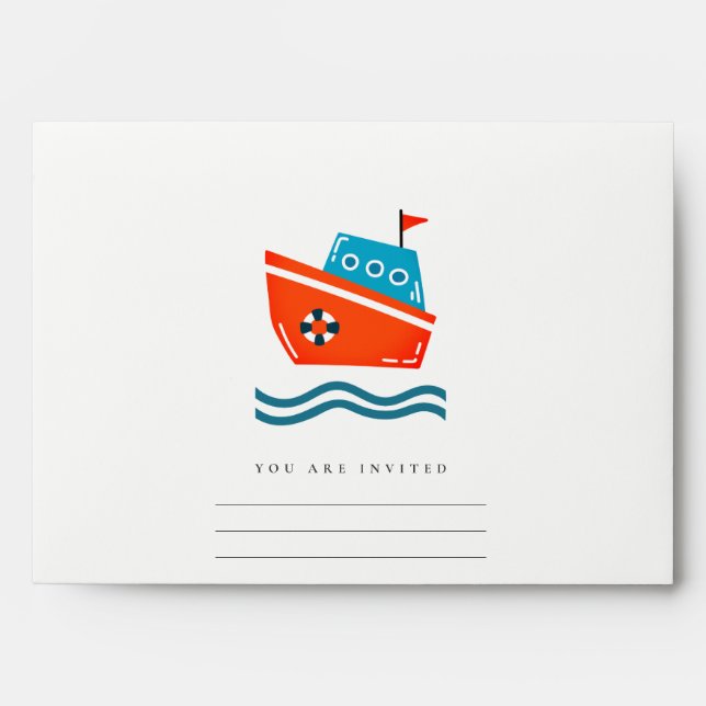 Cute Urban Nautical Boat Kids Ocean Waves Address Envelope (Front)