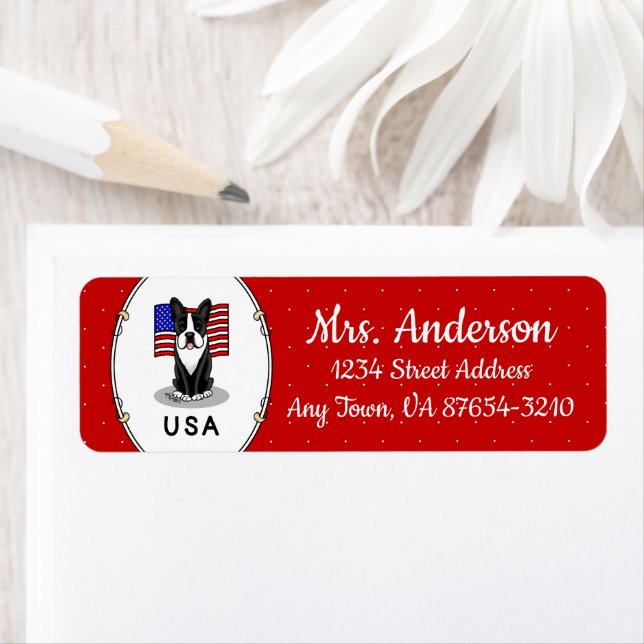 Cute USA American Flag Boston Terrier Dog (black) (Insitu)