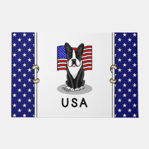 Cute USA American Flag Boston Terrier Dog (black) Doormat