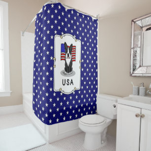 Cute USA American Flag Boston Terrier Dog (black) Shower Curtain