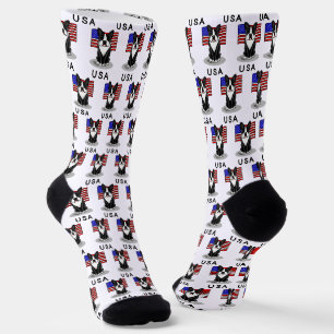 Cute USA American Flag Boston Terrier Dog (black) Socks