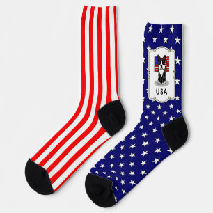 Cute USA American Flag Boston Terrier Dog (black) Socks