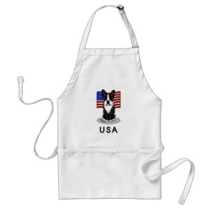 Cute USA American Flag Boston Terrier Dog (black) Standard Apron