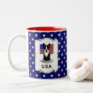 Cute USA American Flag Boston Terrier Dog (black) Two-Tone Coffee Mug
