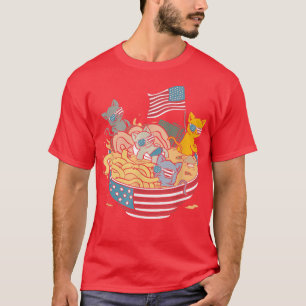 Cute USA Cat Ramen Flag Patriotic Feline Otaku T-Shirt