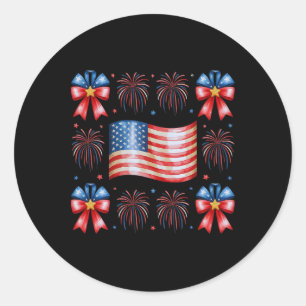 Cute Usa Flag Fireworks Bows Patriotic 4th Of July Classic Round Sticker