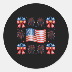 Cute Usa Flag Fireworks Bows Patriotic 4th Of July Classic Round Sticker