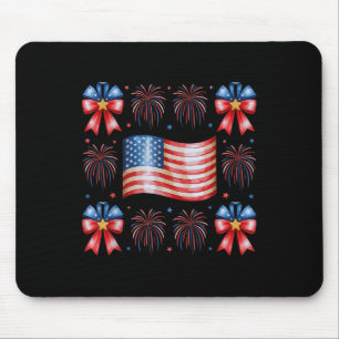 Cute Usa Flag Fireworks Bows Patriotic 4th Of July Mouse Mat