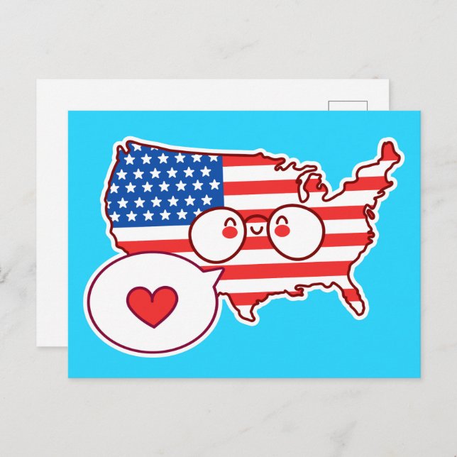 Cute USA Map Flag Postcard (Front/Back)