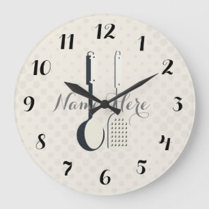 Cute Utensils  Dots Add Name Kitchen Wall  Clock