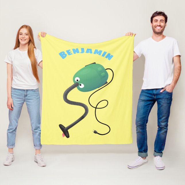 Cute vacuum cleaner cartoon humour fleece blanket (In Situ)