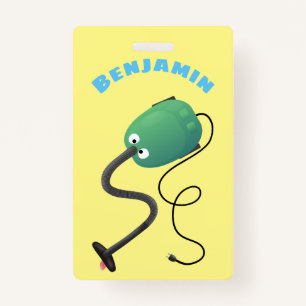 Cute vacuum cleaner cartoon humour ID badge