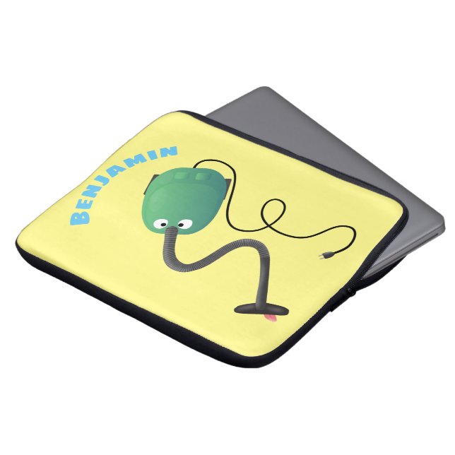 Cute vacuum cleaner cartoon humour laptop sleeve (Front Top)