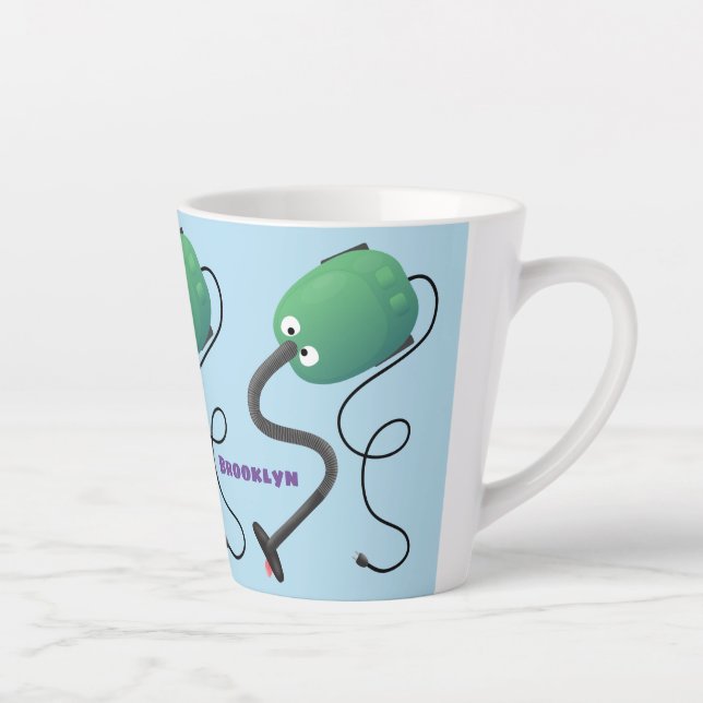 Cute vacuum cleaner cartoon humour latte mug (Right)