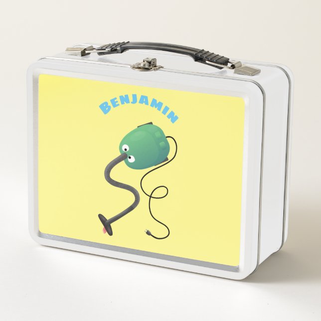 Cute vacuum cleaner cartoon humour metal lunch box (Front)