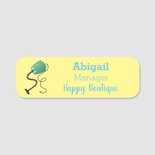 Cute vacuum cleaner cartoon humour  name tag (Front)