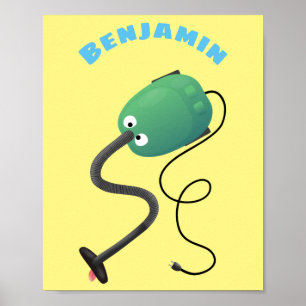 Cute vacuum cleaner cartoon humour poster