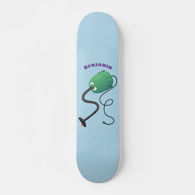 Cute vacuum cleaner cartoon humour skateboard (Front)