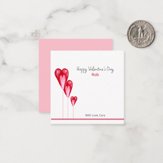 Cute Valentine Art Personalised Flat Note Card (Front/Back In Situ)