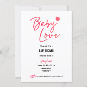 Cute Valentine Baby Love Pink heart Baby shower Invitation