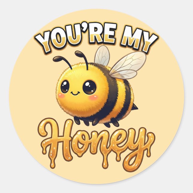 Cute Valentine Bee – You’re My Honey Classic Round Sticker (Front)