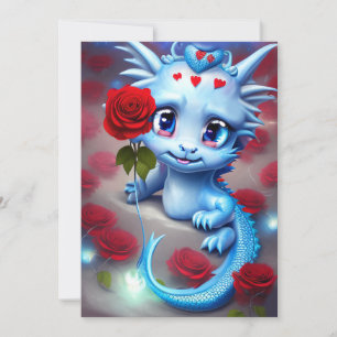 Cute Valentine Blue Dragon  Holiday Card