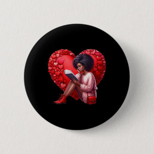 Cute Valentine Book Girl With Heart Reading Woman 6 Cm Round Badge