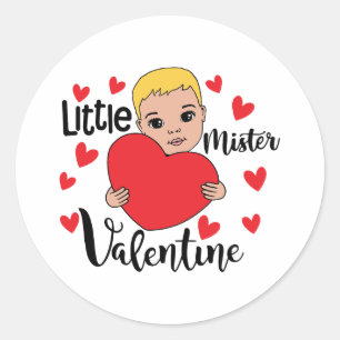 Cute Valentine Boy Holding Heart Gift Art for Kids Classic Round Sticker