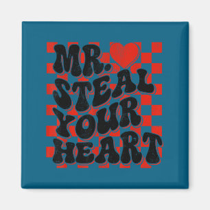 Cute valentine boy mr steal heart checkered heart magnet