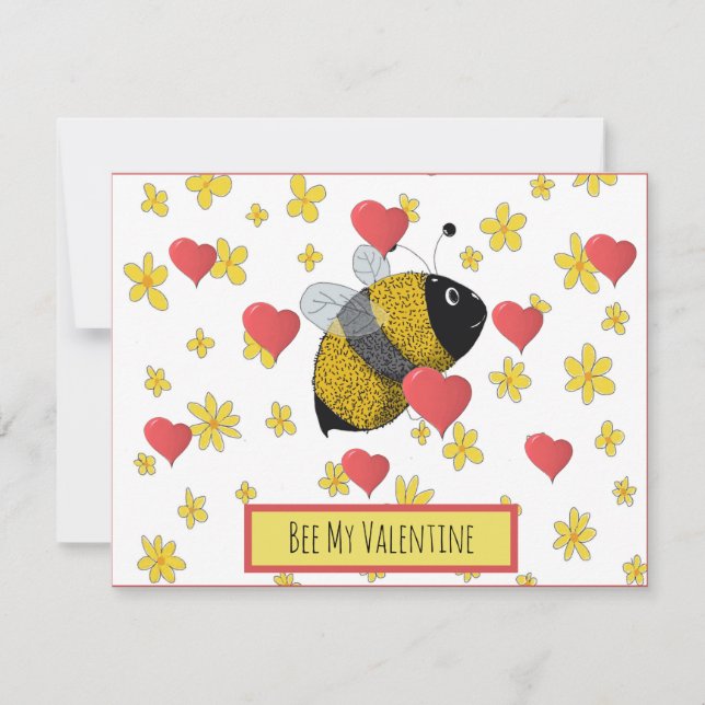 Cute Valentine Bumblebee Daisy Pink Heart Holiday Card (Front)
