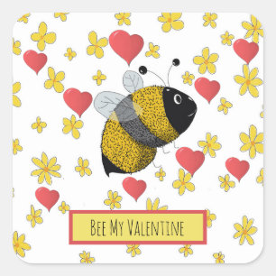 Cute Valentine Bumblebee Daisy Pink Heart Square Sticker