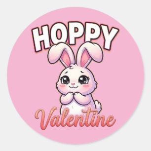 Cute Valentine Bunny – Hoppy Valentine Classic Round Sticker