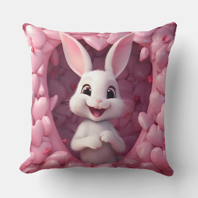 Cute Valentine Bunny Throw Pillow (Front)