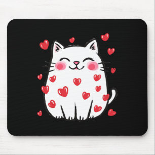 Cute Valentine Cat Red Hearts Cats Lover White Kit Mouse Mat
