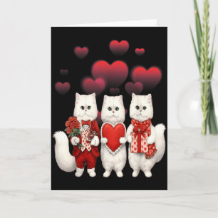 Cute Valentine Cats Holding Hearts Romantic Love G Card
