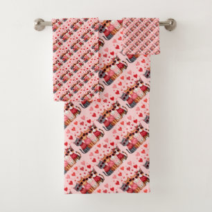 Cute Valentine Cats in Heart Sunglasses Bath Towel Set