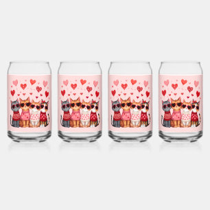 Cute Valentine Cats in Heart Sunglasses Can Glass