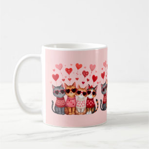 Cute Valentine Cats in Heart Sunglasses Coffee Mug