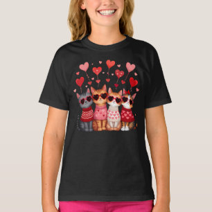 Cute Valentine Cats in Heart Sunglasses T-Shirt