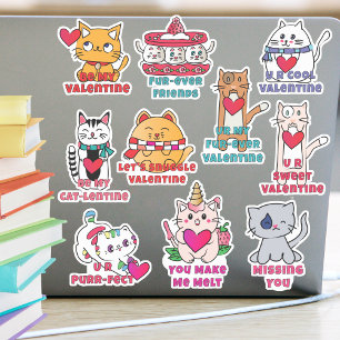 Cute Valentine Cats Kittens Cartoons Set of 10