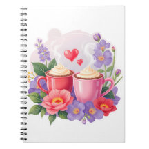 Cute Valentine Cocoa Mugs with Flowers & Hearts