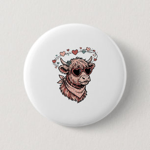 Cute Valentine Cow Vintage Engraving Heart Glasses 6 Cm Round Badge