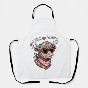 Cute Valentine Cow Vintage Engraving Heart Glasses Apron