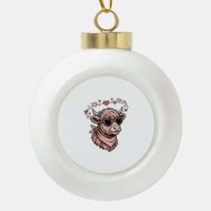 Cute Valentine Cow Vintage Engraving Heart Glasses Ceramic Ball Christmas Ornament