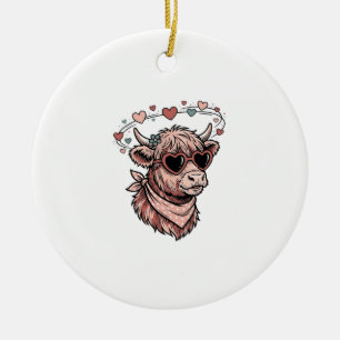 Cute Valentine Cow Vintage Engraving Heart Glasses Ceramic Tree Decoration