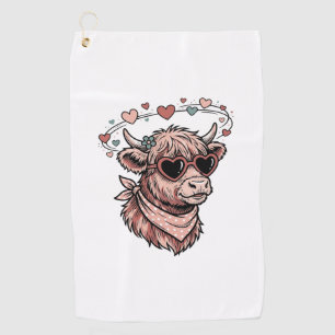 Cute Valentine Cow Vintage Engraving Heart Glasses Golf Towel